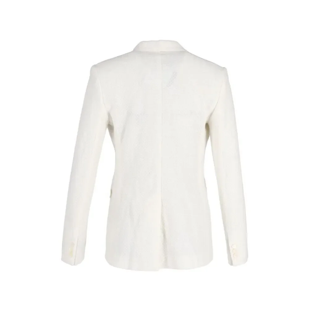 Max Mara Ritmo Double-Breasted Blazer in White Cotton